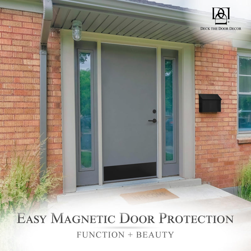 Magnetic Rubber Door Kick Plate - UV Printed Faux Finish - Elegant Accent & Durable Protection for Doors - Exterior Home Decor - Easily Mount On Steel Doors - Faux Satin Black, 8"x34" 8x34"