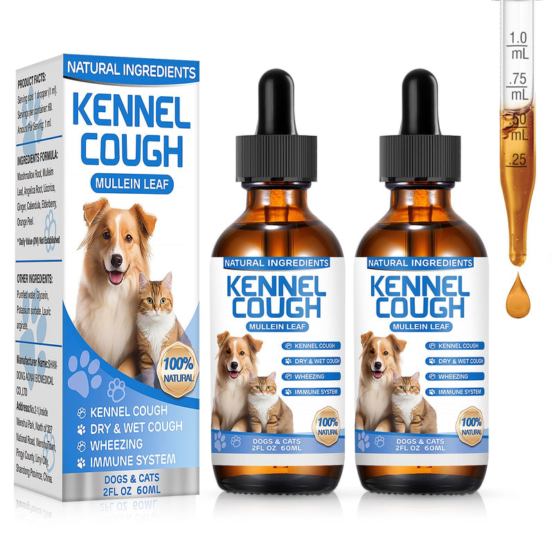 Kennel Cough Herbal Drops for Dogs & Cats,Dog Cough Treatment,Dog Cough Suppressant,Kennel Cough for Dogs,Coughing Treatment Liquid,Natural Cough Supplement for Cat 2 fl oz -Pack of 2 2 fl oz, 2-pack