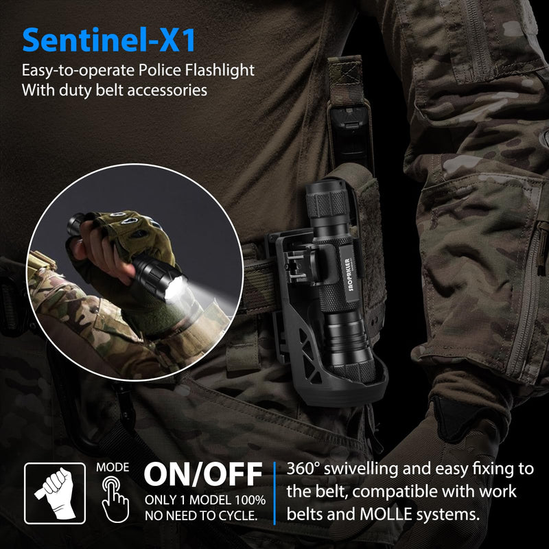 Tactical Flashlights High Lumen-Police 1200 LM Flashlight with Holster for Duty Belt,Single Mode LED Flashlight for Camping/Law Enforcement-Sentinel-X1 Black