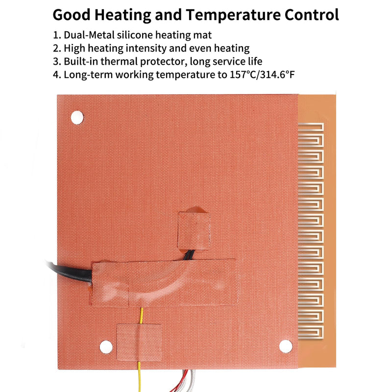 FYSETC 3D Printer Accessories K1 Max Upgraded Part: 120V 800W 11.8X12inch Silicone Mat Heating Bed Built in Bi-Metal Thermostat and Overtemp Protection with Strong Back Adhesive