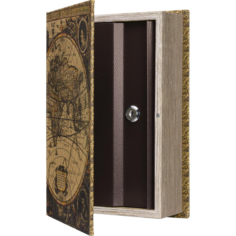 Barska Portable Diversion Dual Book Safe Concealed Lock Box for Secure and Discreet Hidden Storage of Valuables and Personal Items Antique Map