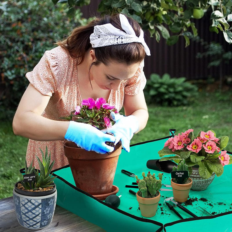20 pcs Succulent Tool Set - 39.4" Indoor Plant Repotting Mat and 19 Pcs Mini Succulent Hand Tools, Garden Flower Plants Transplanting Supplies for Christmas Holiday Gardening Gifts Outdoor, Green