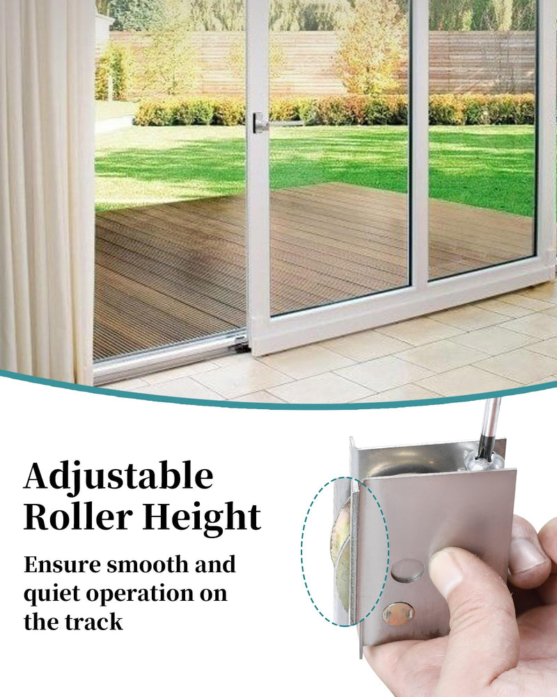 0C5Y00P0 Sliding Patio Door Rollers - 1-1/2" Steel Ball Bearing Rollers (2 Pack), Adjustable Height, Silver