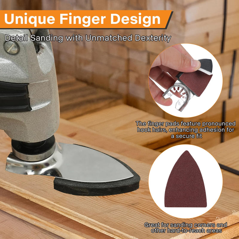 104pcs Oscillating Tool Sanding Pad, Detachable Rigid Multitool Sandpaper, Include Triangle & Finger Sanding, 60/80/120/180/240 Grit Sandpaper with High-Velour Backing Detail Sanding Pads Kit
