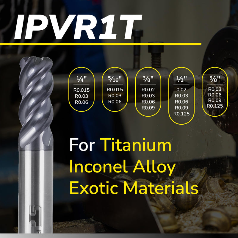SPEED TIGER Carbide Corner Radius End Mill - 4 Flute - IPVR1T3/8 0.06" 4 (1 Piece, R0.06, 3/8") - Unequal Flute Spacing & Helix Design - for Titanium - Mill Bits Sets for DIYers & Professionals 3/8 in