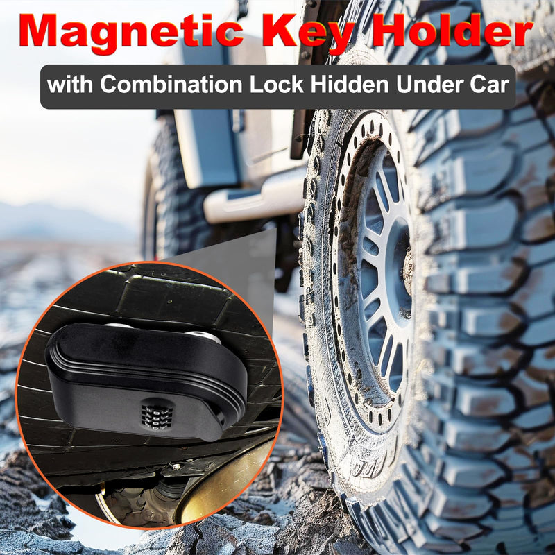 Magnetic Key Box for Under Car, Waterproof Outdoor Magnetic Key Holder with 5 Strong Magnets and Resettable Combination Lock for Vehicle or Home Use Black 1