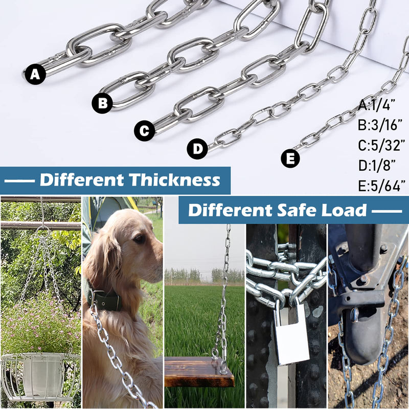 Stainless Steel Chain, 5/64 in × 3.3 Ft Small Strong Chain Link Chain, Light Weight Chainlink Utility Metal Decorative Chain Key Chain Belt Chain Hanging Chain for Bird Feeder Planters Sign 3.3 Ft, 4 Pcs