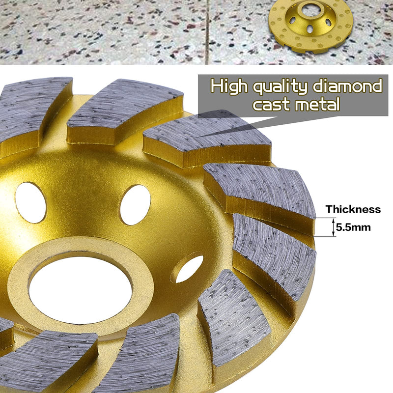 OCR 4" Concrete Turbo Diamond Grinding Cup Wheel Three Row Turbo Cup Disc Grinder for Angle Grinder 12 Segs Heavy Duty (Yellow 12segs B) Yellow 12segs B
