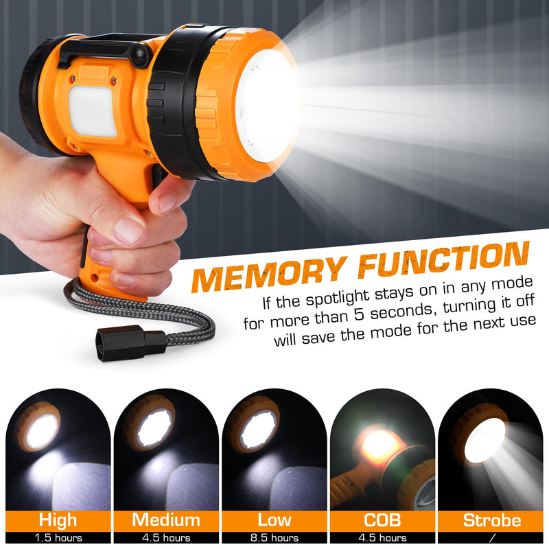 EverBrite Rechargeable Spotlight with Adjustable Focus, Handheld LED Spotlight Flashlight with 5 Modes, 600M Range, Spot Light for Hunting Boating Camping Hiking Outdoors Searching, 1200 Lumens