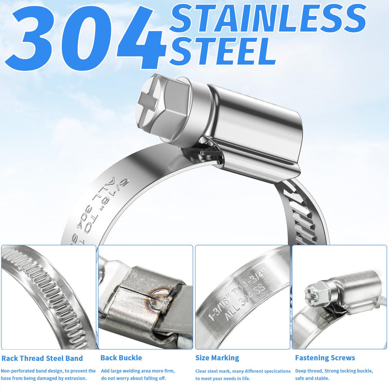 12PCS Heavy Duty Hose Clamps Stainless Steel 304,1/2" Hose Clamp to 3/4" Hose Clamp (13-19mm) Adjustable Worm Gear Drive Hose Clamps, Reusable Pipe Clamp for Automotive and Industrial Use 12 1/2" hose clamp to 3/4" hose clamp
