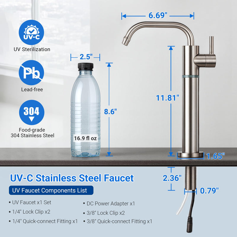 LCF LED UV Drinking Water Faucet for RO & Under Sink Water Filter System