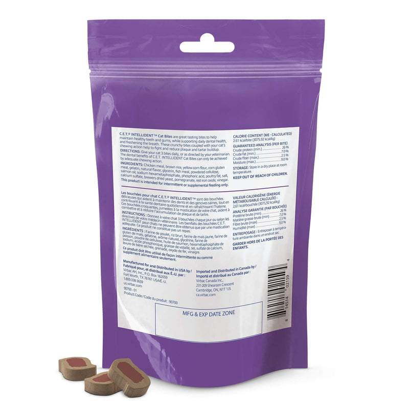 C.E.T. Intellident Cat Bites by Virbac| Dental Care Cat Treats for Healthy Teeth and Gums, Fresh Breath | Chicken Flavor | 90 per Bag - PawsPlanet Australia