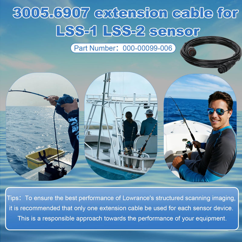 3005.6907 9-Pin Transducer Extension Cable 10ft, Compatible with Lowrance LSS-1 LSS-2 StructureScan, 000-00099-006 Marine Grade Waterproof Extension Cable, 3005.6907