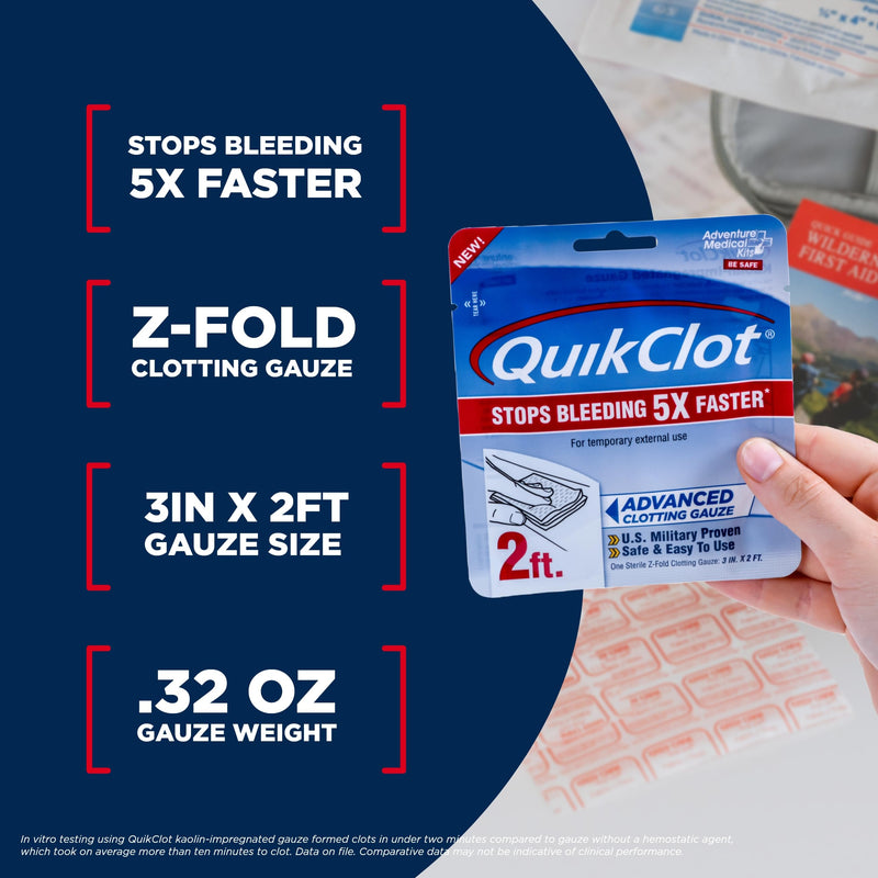 Adventure Medical Kits QuikClot Gauze - Flexible Hemostatic Medical Gauze for Emergency Survival or Disaster Preparedness Kits & More - Stops Bleeding Fast with Kaolin - 3" x 24" 3 in x 2 ft
