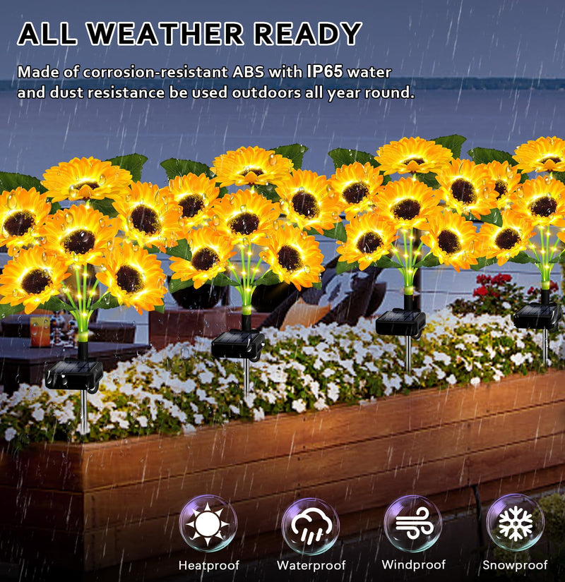 Solar Lights Outdoor Garden Decor,4 Pack with 24 Sunflower Lights,Solar Flowers Lights Waterproof,Birthday Gifts for Mom Women Grandma,Outside Decorative Stakes Light for Landscape Yard Patio Lawn 4 Pack Solar Sunflower Lights