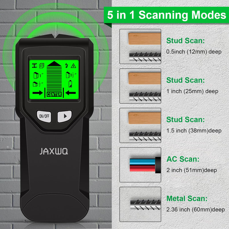 Stud Finder Wall Scanner - 5 in 1 Stud Finder Tool w/Smart Chip and HD LCD Display, Stud Detector Beam Finders for the Center and Edge of Wood AC Wire Metal Studs Joist Pipe (black Seaweed)