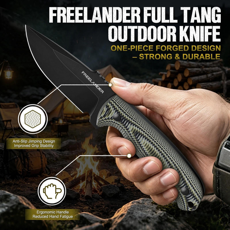 Freelander Fixed Blade Knife with Kydex Sheath, D2 Steel Outdoor Survival Knife, Full Tang EDC Camping Knives with G10 Handle, 3.15 inch Compact Bushcraft Hunting Knives for Men, Gray Green 3.17IN