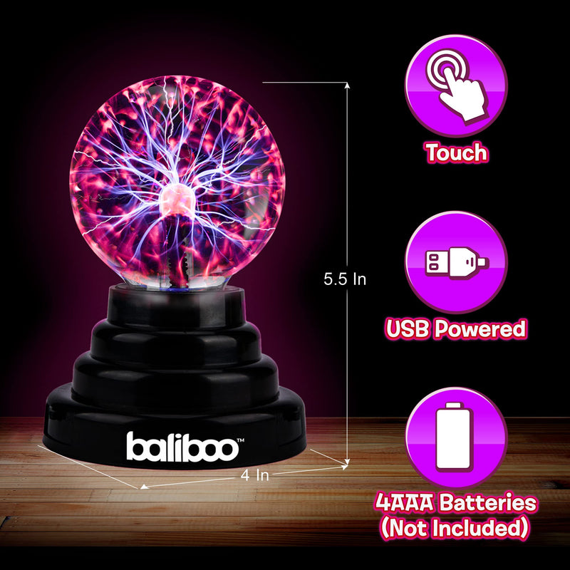 Mini Plasma Ball Light, 3", Touch Activated Lightning Globe, USB & Battery Powered, Stocking Stuffers, Magical, Interactive, Mood Setting, Fun Science Mini Lamp, Party Prop, Gift for Kids and Adults 3 inch