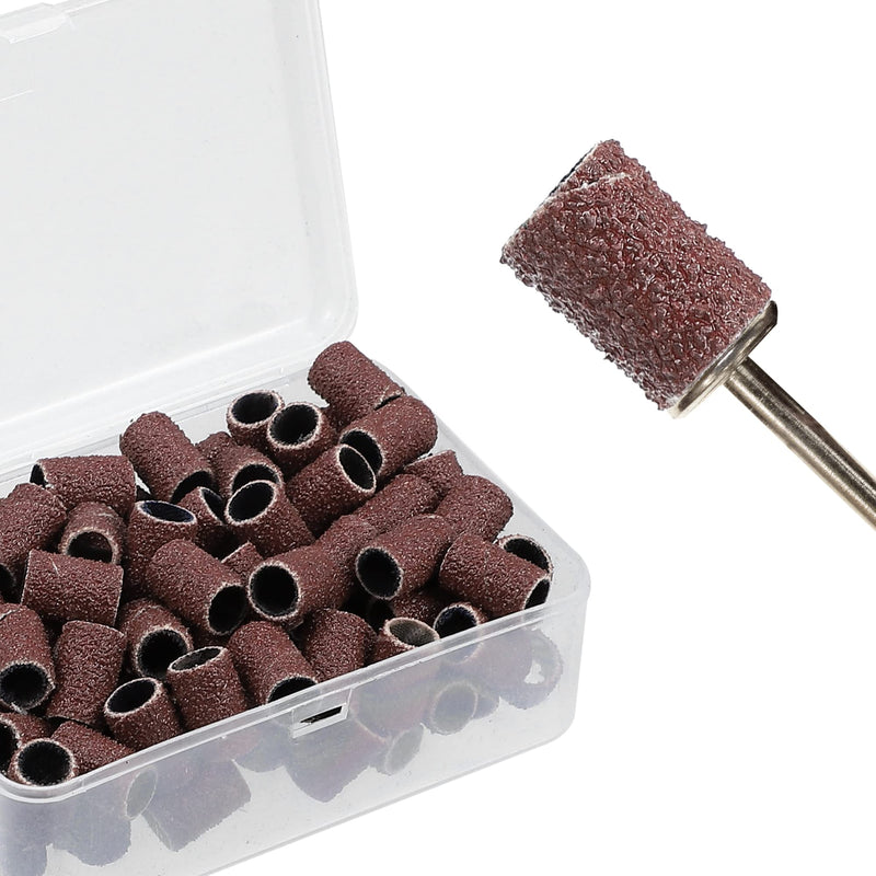 VOCOSTE 100 Pieces 60 Grit Sanding Bands Set with Free Box, Drum Sander Sanding Sleeves for Nail Sanding Tools Brown