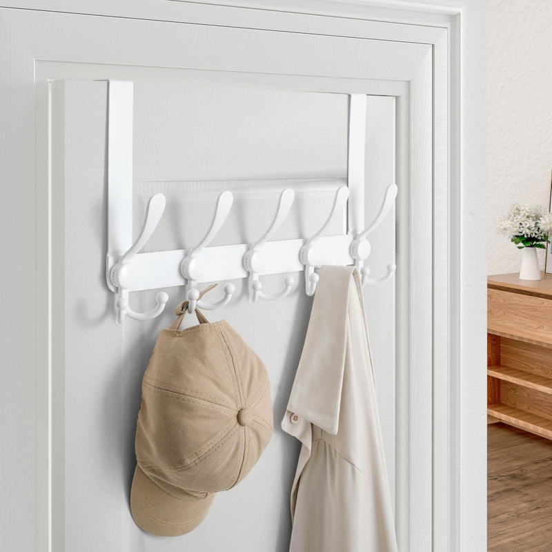 Dseap Over Door Hook 2.0 - Upgraded Version - Simple-Assembly, Strong, Heavy-Duty Stainless Steel 5-Tri-Hook Over The Door Hanger Rack, SimpleStrong Series, White 1 - NewNest Australia