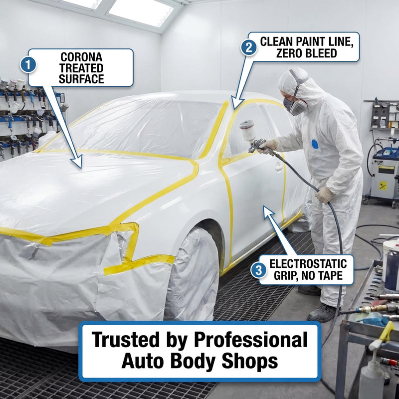 Pre-Taped Masking Film for Car Painting – 3 Pack Painters Plastic Sheeting with Automotive Tape and Drape, Paint Plastic Covering Cars, Appliance, Windows and Furniture Protection (35 Inch) 35 Inch