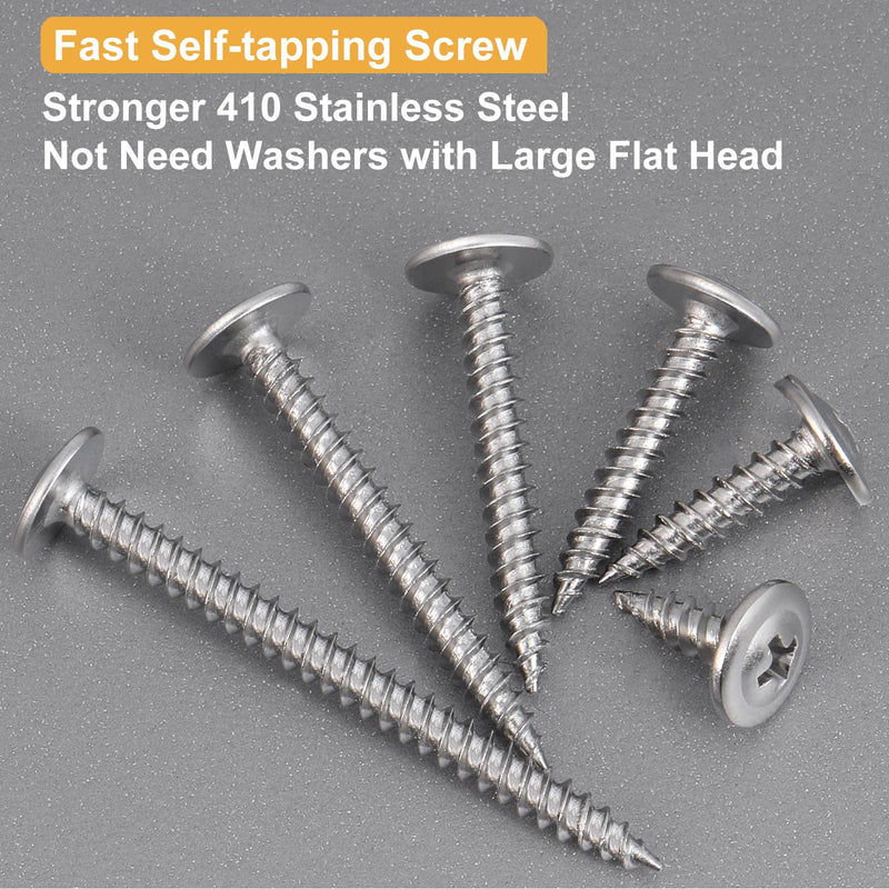 165Pcs #8 Modified Truss Head Wood Screws Assortment Kit, Stainless Steel 410 Quick Metal Self Tapping Screws, 6 Sizes (1/2", 3/4", 1", 1-1/4", 1-1/2", 2") Silver