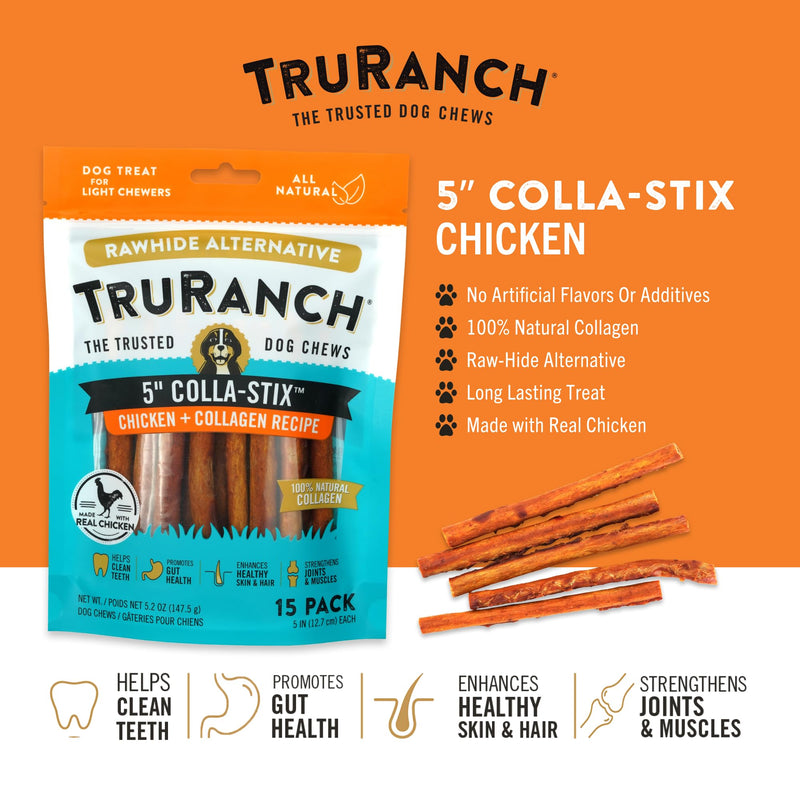 5" Collagen Sticks 2 Flavor Bundle: Chicken, Peanut Butter, Healthy Joint Support Dog Treat, Rawhide Alternative, Skin & Coat Health, Made with Real Chicken, 2 Bags, 30 Count