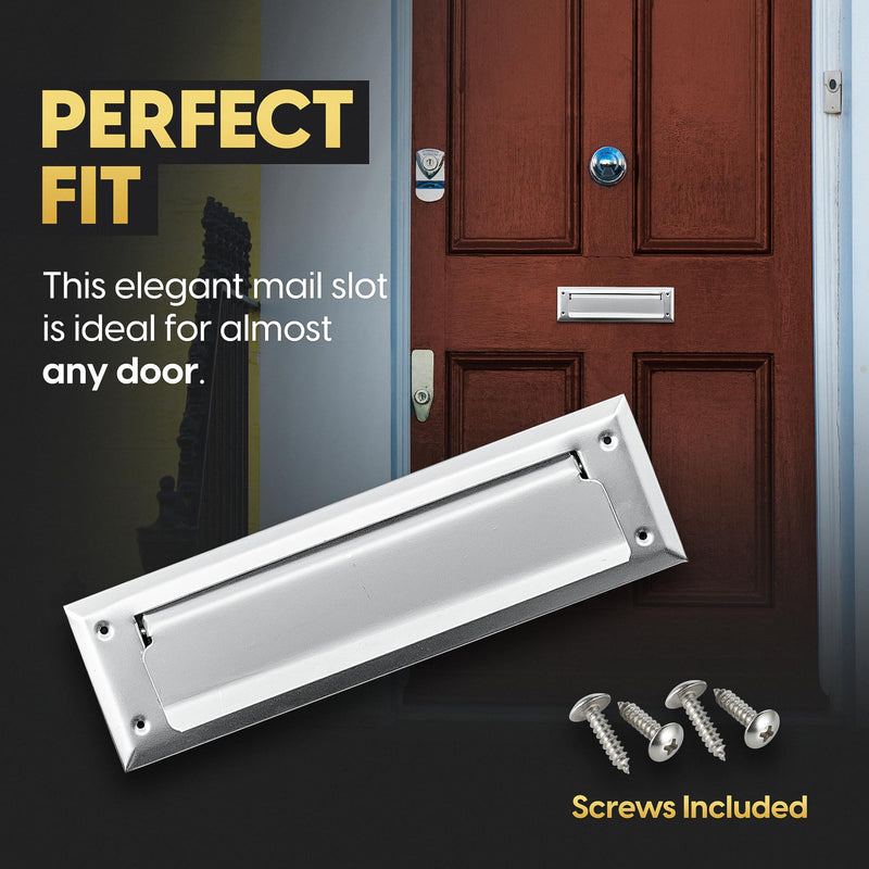 Solid Steel Satin Color with Spring Flap | Mail Slot Fits to Most Doors | Outer Size 10 Inches by 3 inches | Set with Front and Rear Piece and Screws Satin w/spring flap