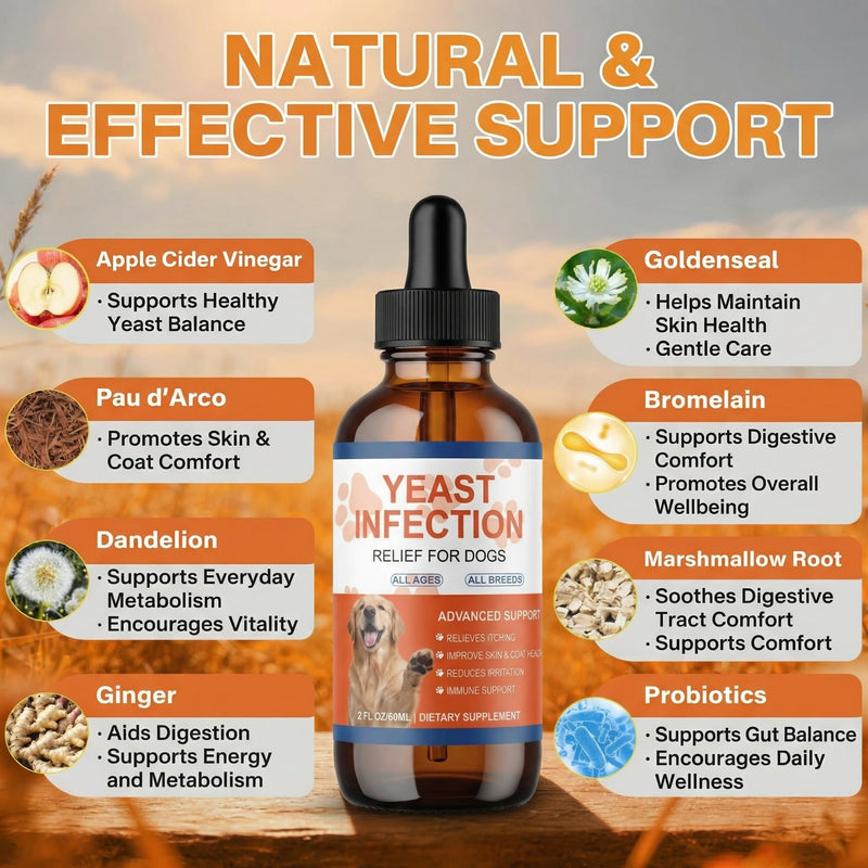 Natural Yeast Infection Treatment for Dogs, Support Healthy Itch Relief, Ear Paw Discomfort Care, Itch Relief for Dog, Inflammation Relief for Dogs, 60ml