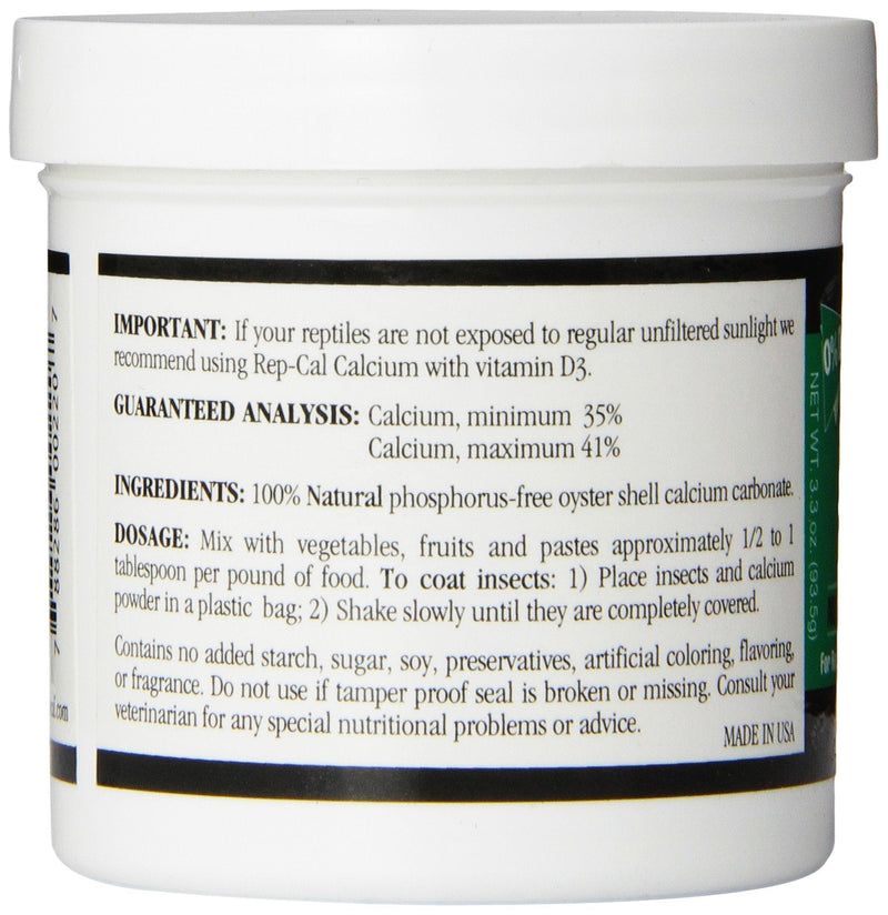 Rep-Cal 52298 Phosphorous-Free Calcium Powder Reptile/Amphibian Supplement Without Vitamin D3, 4.1 oz,white - PawsPlanet Australia