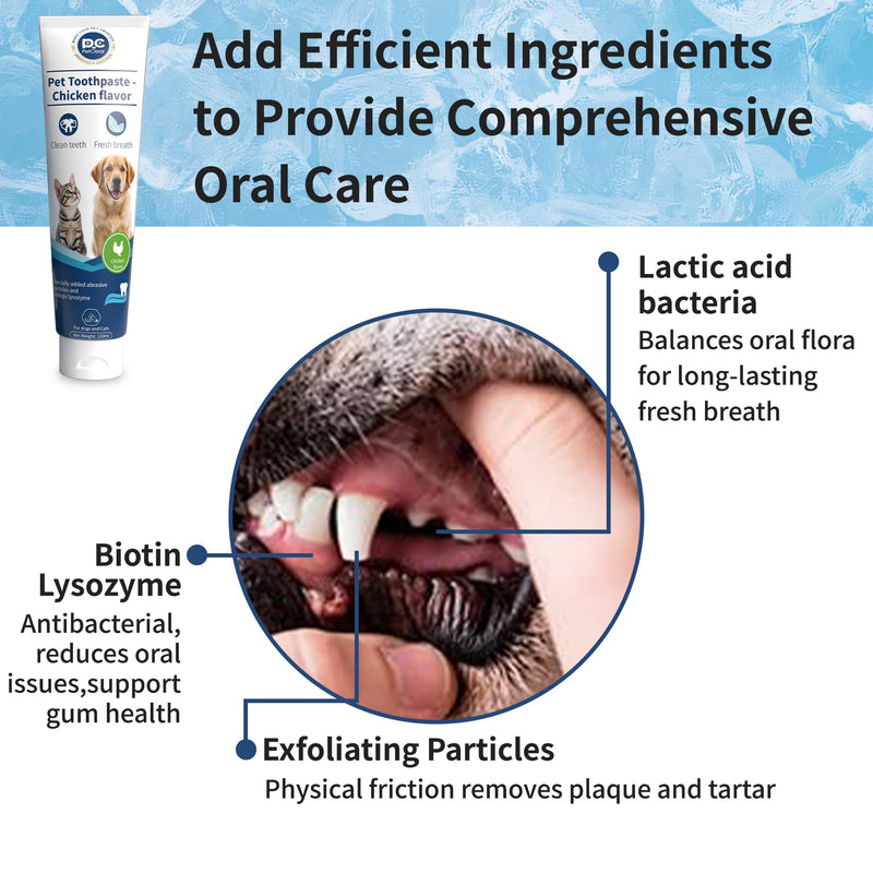 Dog Toothpaste, 4.23 Oz, Chicken Flavor, Fluoride Free, Effectively Prevents and Reduces Plaque and Tartar Buildup, Freshens Breath, Contains Lactobacillus, Suitable for Cats and Dogs