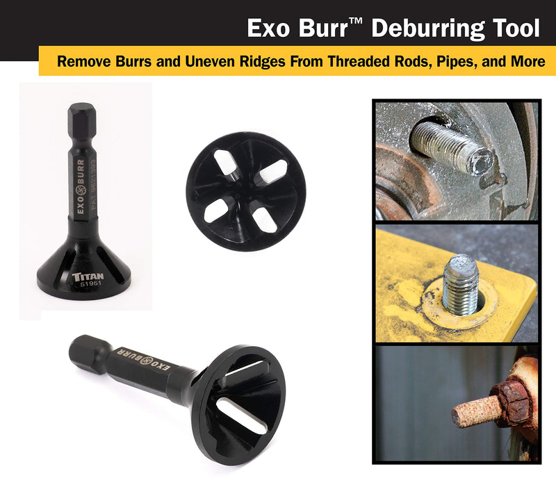 Titan 51951 EXO Burr External Deburrer and Chamfering Tool for 7/64 to 7/16-Inch (4-12mm) Threads