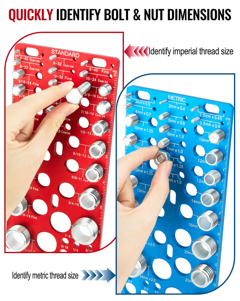62 Pcs Nut and Bolt Thread Checker - 25 Standard + 25 Metric Thread Gauges | 12 Drill Bit Gauges, Wall-Mountable Bolt Size Finder for Identifying Fastener & Drill Bits