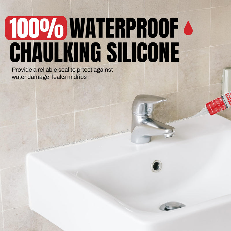 GH1200 150 ML/5 FL Oz Silicone Caulk Clear Silicone Sealant Waterproof, Kitchen & Bathroom Caulk - Shrink & Crack Proof - Indoor & Outdoor Use Silicone Glue - Strong Caulking Formula Tube 150 ML Clear Silicone Sealant