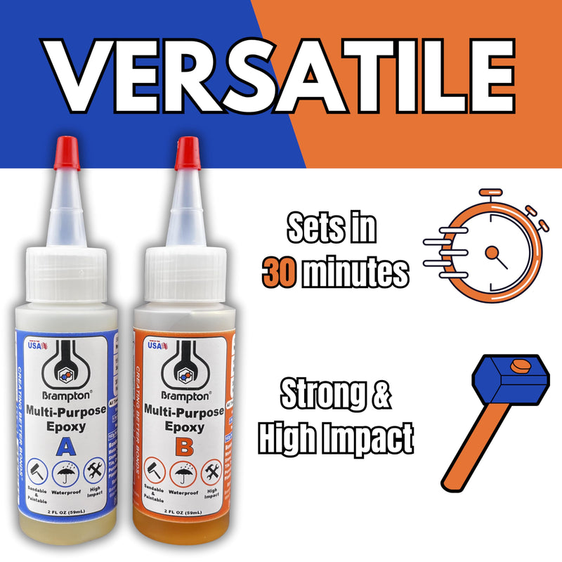 Brampton Multi-Purpose Epoxy - Epoxy Glue Kit for Metal, Wood, Tile, Most Plastics & More - Sets in 30 Minutes - Strong, Durable, Waterproof, Sandable, and Paintable Epoxy Resin (4 oz Kit) 4 FL OZ KIT
