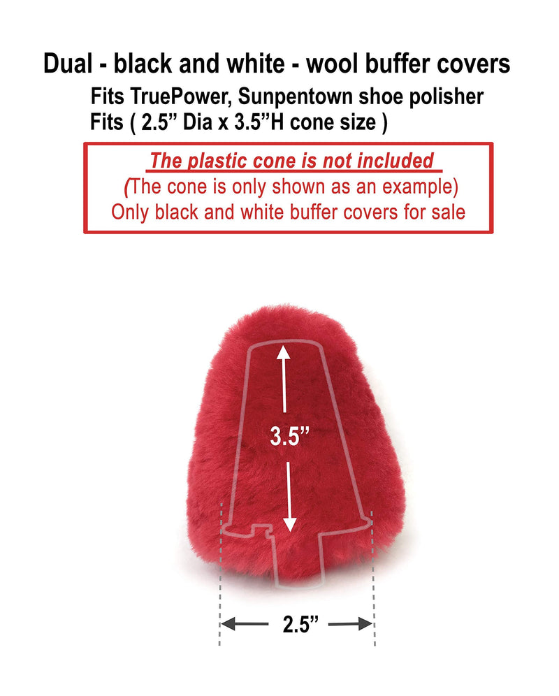 Medium Dual 100% Lambs Wool Buffer Covers Fit 2.5"Dia x 3.5"High - TruePower, Sunpentown Shoe Polishers