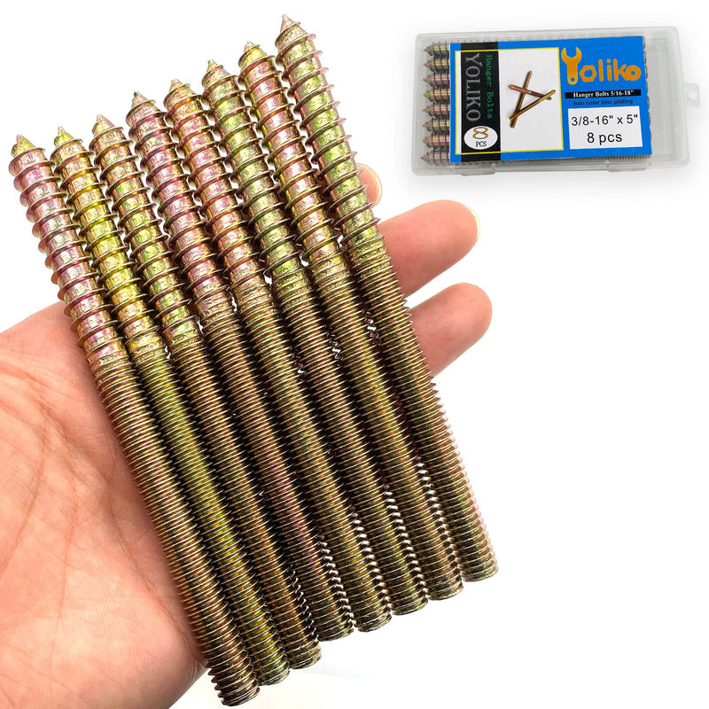 8 Pack 3/8-16 x 5 Inch Hanger Bolts 3/8-16" Double Headed Bolts 3/8 Wood Dowel Screw Self-Tapping Screw Hanger Bolts for Furniture Screws Double Screw Threaded Rods Bolt 127mm Length 3/8-16"x5"-8PCS