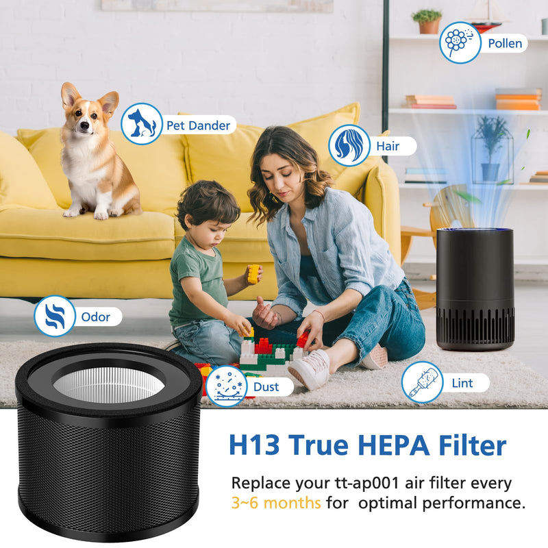 2 Pack TT-AP001 Replacement Filter, Compatible with TaoTronics TT-AP001 and VAVA VA-EE014, 3-in-1 HEPA and Activated Carbon Filter