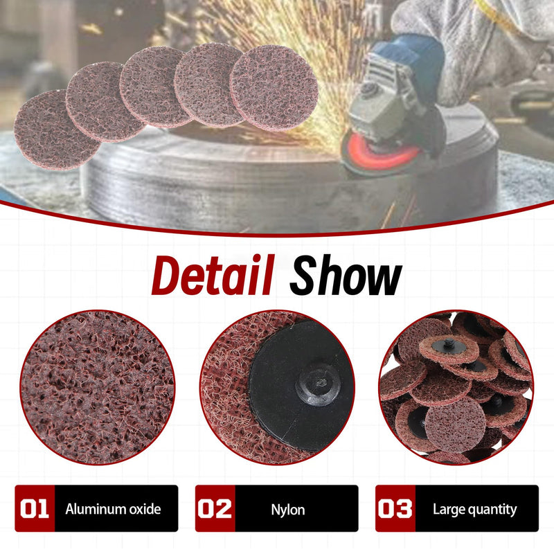 findmall 50Pcs 2 Inch Maroon Quick Change Surface Prep Conditioning Discs, Medium Grit for Cleaning, Finishing and Deburring on All Metals 2 inches