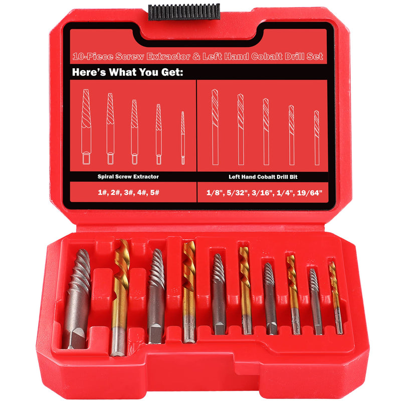 14 Pieces Screw Extractor Set, 35# Cr-Mo & 6542 HSS Steel Cobalt Left Hand Drill Bits Set for Removing Stripped Screws and Broken Bolts Ez Out Screw Extractor Set Broken Bolt Extractor Kit Standard Kit-14PCS