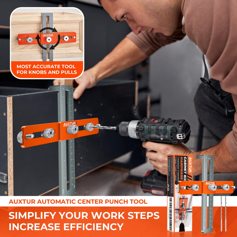 Cabinet Hardware Jig, Adjustable Cabinet Handle Template Tool with Alignment Hole, Punch Locator Drill Guide for Knobs,Handles and Pulls, Cabinet Template Tool for Drawer Cabinet Installation