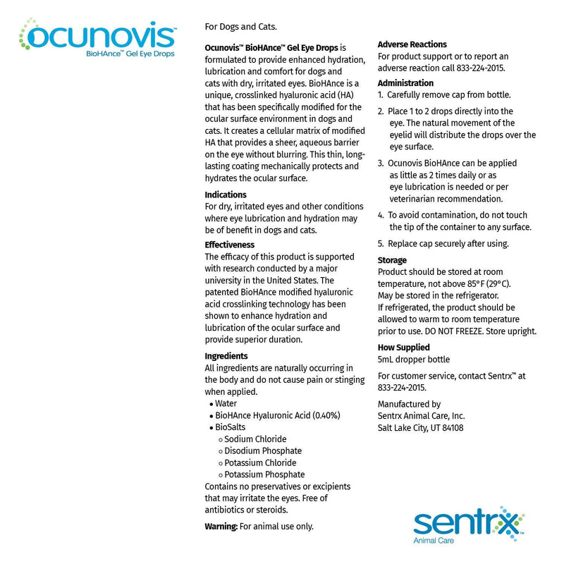 Eye Lube for Dogs and Cats, Ocunovis BioHAnce Gel Eye Drops Artificial Tears for Dog Dry Eye and Cat Dry Eye - PawsPlanet Australia