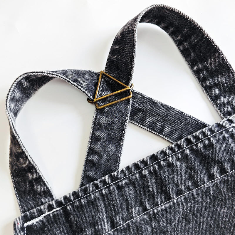 Denim Apron With Pockets,Distressed Jean Apron,Hairstylist Aprons,Denim Work Apron - Washing Style | Adjustable XXL Dark Grey
