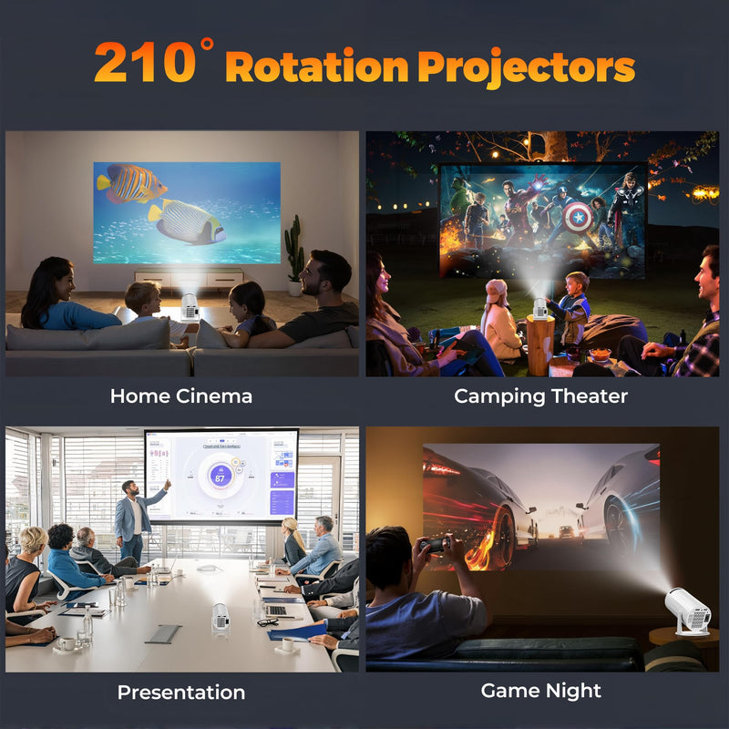Mini Projector with WiFi and Bluetooth, Portable Movie Projector Support 4K, Auto Keystone,210° Rotation, 130'' Screen Smart Projector Compatible with HDMI Phone TV Stick for Bedroom Outdoor B-X8