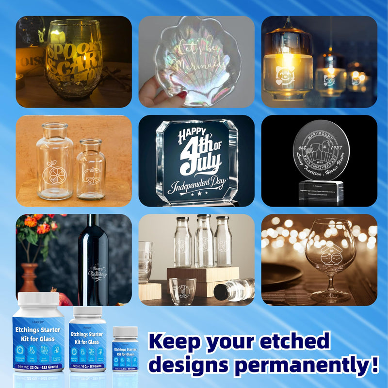2.8oz Glass Etching Kit, High Adhesion Etching Starter Kit, Professional Glass Etching Kit for Wine Glasses, Mugs, Jars, Mirrors, Easily Create Matte Glass Designs, Durable & Long-Lasting Results 2.8oz
