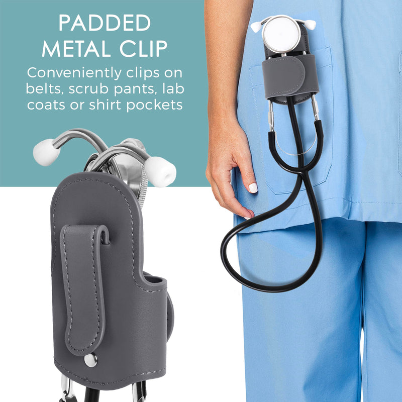 Magnetic Stethoscope Holder Clip - Magnetic Snap & Inner Pocket - Genuine Leather Stethoscope Waist Holder – Littman Stethoscope, Littman Cardiology – Gift for Nurses, Doctors & More Black