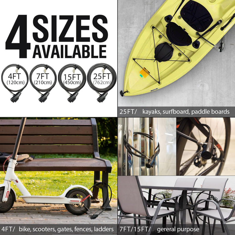 MARQUE Bike Lock with Key – 3/8” (4Ft, 7Ft, 15Ft, 25Ft) Straight Cable Locks with Keys, Anti-Theft Security Cable for Bicycles, Scooters, Kayaks, Paddle Boards, Gates 15 FT