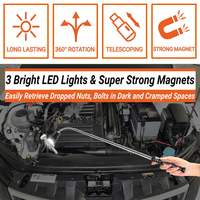 Magnetic Pickup Tool with 3 LED Lights-Birthday Gifts for Men Telescoping Magnetic Flashlight-Mens Valentines Day Gifts for Him Dad Husband Boyfriend Gifts for Men Who Have Everything