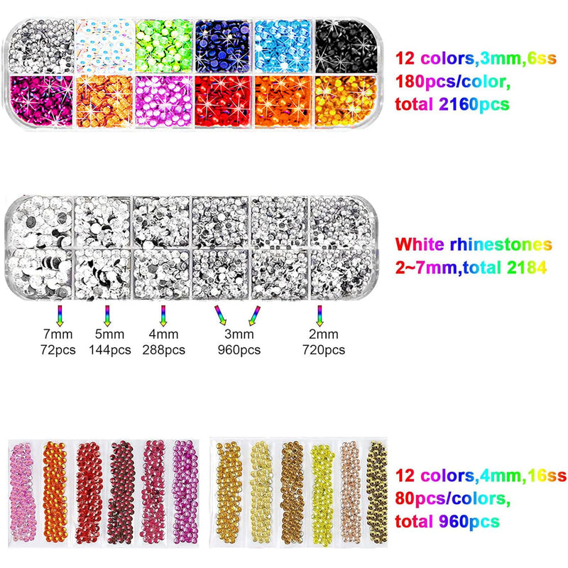 GGLTECK Hotfix Applicator Rhinestones -Valentines Day Gifts, Hot Fixed Bedazzler Kit, DIY Hot Fix Rhinestone Applicator with 7 Different Sizes Tips, 5304 PCS Rhinestones, Tweezers Brush Cleaning Kit