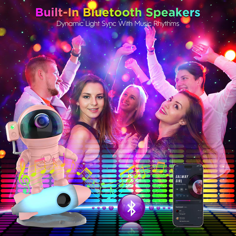 Astronaut Galaxy Projector for Bedroom, Star Projector Galaxy Light with App & Remote Control, White Noises, Bluetooth Speaker, Rocket Night Light for Kids, Ceiling, Gifts, Room Decor Pink